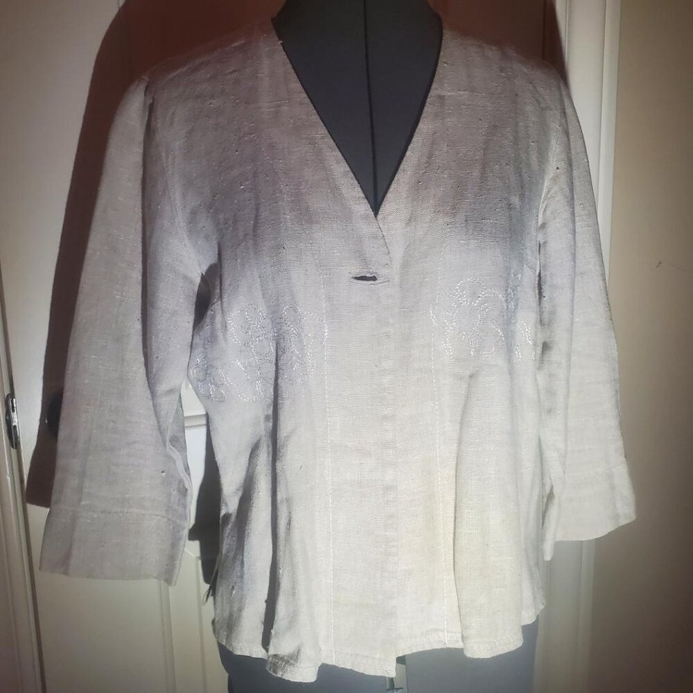 Embroidered Cream Linen Short Jacket